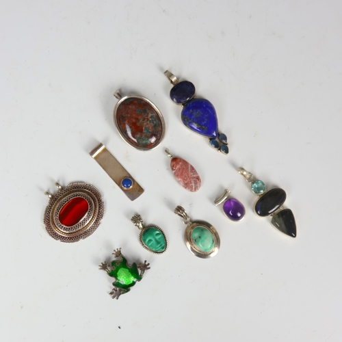 172 - A selection of jewellery, including an organically shaped lapis lazuli pendant, stamped ‘925’ 8cm lo... 