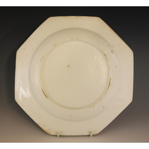 301 - A Bow porcelain kakiemon palette octagonal plate in the 'Two Quail' pattern, mid 18th century circa ... 