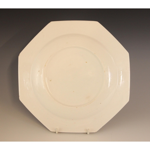 302 - A Bow porcelain kakiemon palette octagonal plate in the 'Two Quail' pattern, mid 18th century circa ... 