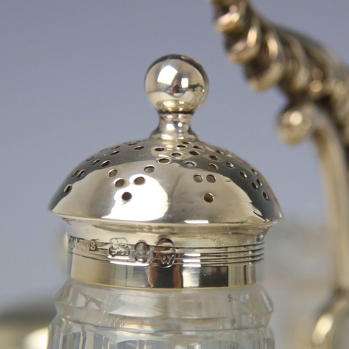 31 - A George III silver cruet stand, John and Thomas Settle, Sheffield 1814, the shaped handle with gadr... 