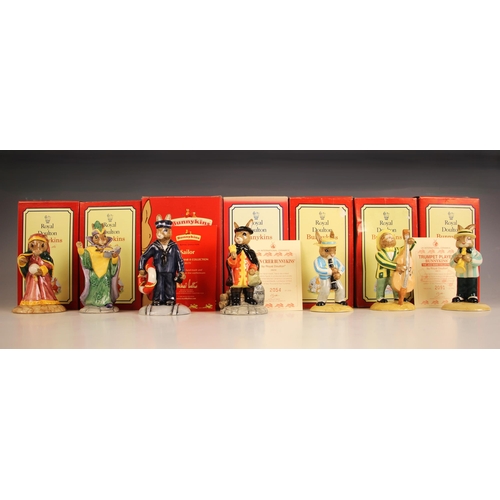 312 - Seven Royal Doulton Bunnykins Figures, comprising: a limited edition DB259 Town Crier, numbered 2054... 