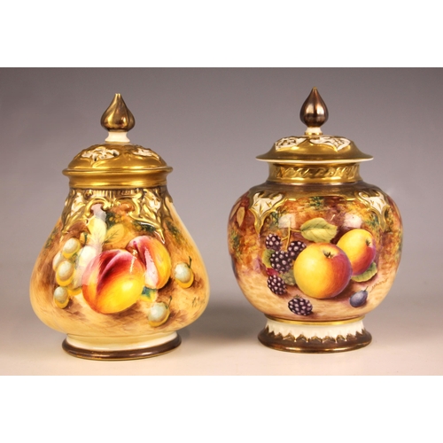 318 - A Royal Worcester 'Fallen Fruit' pot pourri and cover hand-painted by Derek Shinnie, late 20th centu... 