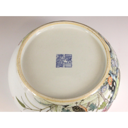 333 - A Chinese porcelain famille rose brush washer (bitong), Qianlong seal mark, the waisted cylindrical ... 