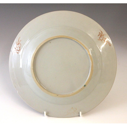 335 - A near pair of Chinese porcelain famille rose 'Quail' plates, 18th century, each shallow circular pl... 