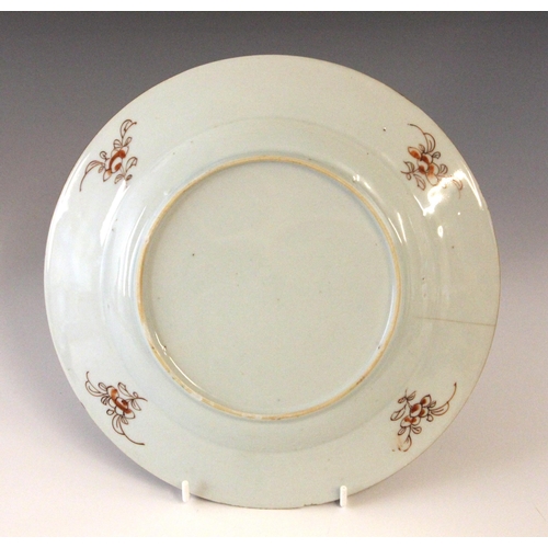 335 - A near pair of Chinese porcelain famille rose 'Quail' plates, 18th century, each shallow circular pl... 