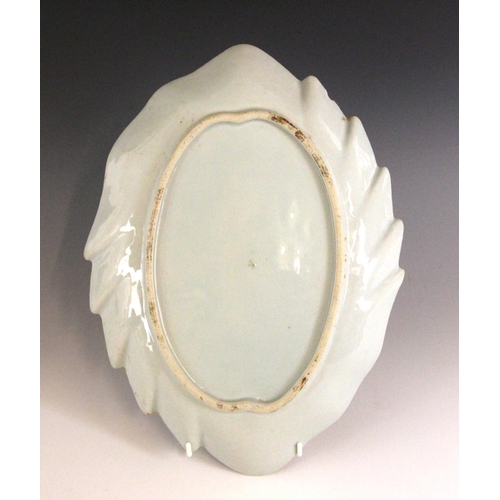 336 - A Chinese export porcelain blue and white 'leaf' dish, 18th century, the leaf shaped shallow dish ce... 