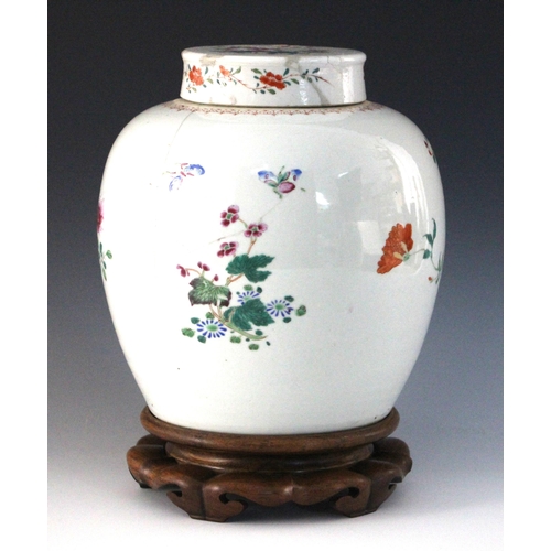 361 - A large Chinese porcelain ginger jar, cover and stand, 18th century, of typical ovoid form and paint... 