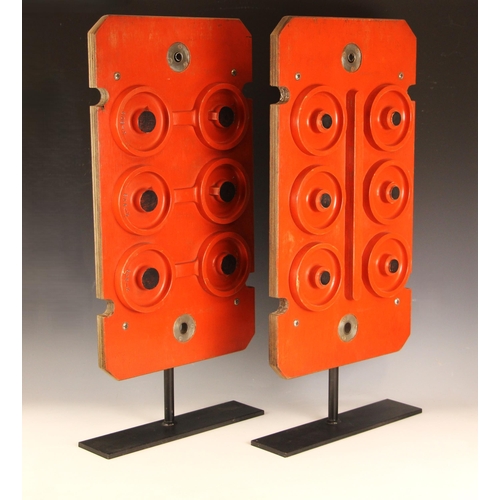 373 - Two cylinder head casting patterns, 20th century, the wooden patterns of conforming shape with origi... 