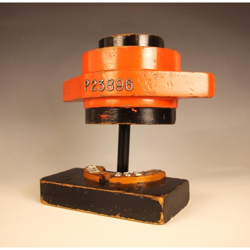 375 - A 'P23896' engine component casting pattern, 20th century, the wooden pattern in original red and bl... 