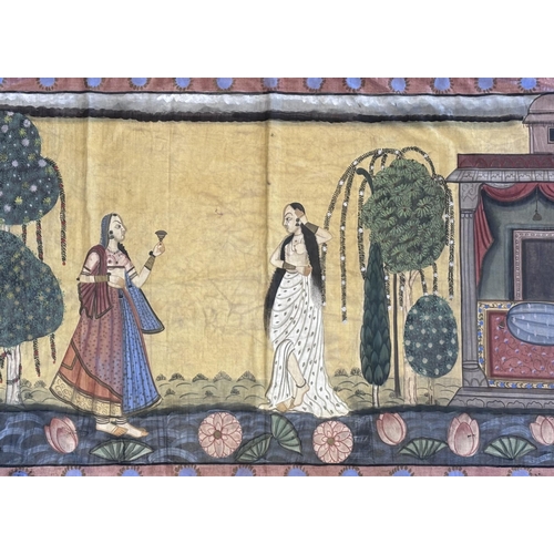 407 - Rajastani School, late 19th century, painted textile panel (Pichwai), gouache, depicting Radah and a... 