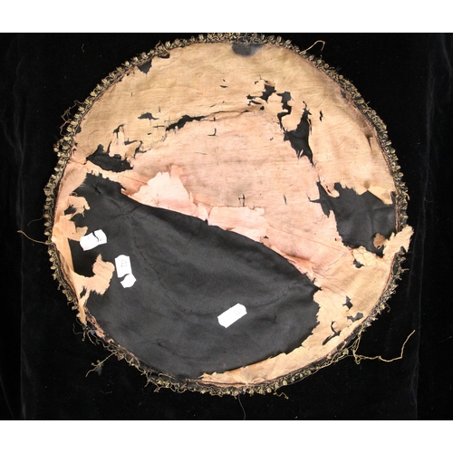 412 - A Chinese silk embroidered panel, 19th century,  the lozenge shaped panel embroidered with metallic ... 