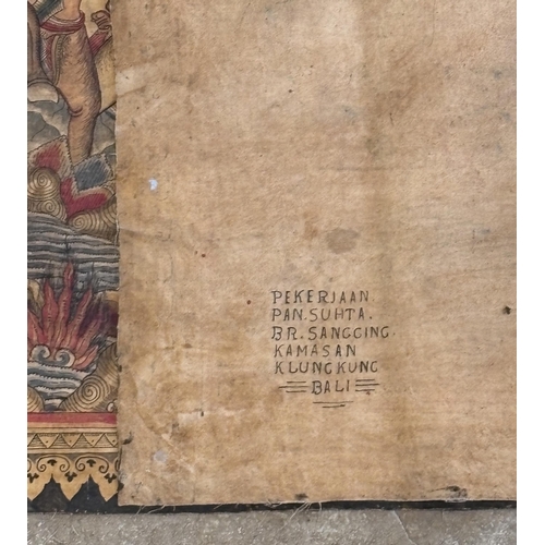 416 - Three Balinese Kamasan painted panels, 20th century, each typically decorated with Mythological and ... 