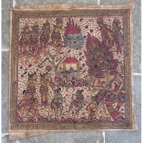 416 - Three Balinese Kamasan painted panels, 20th century, each typically decorated with Mythological and ... 