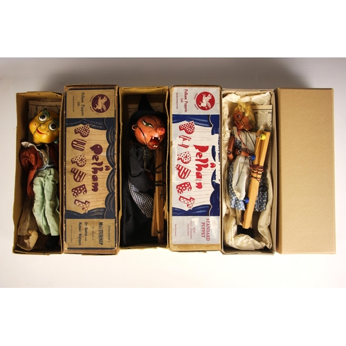 Five vintage Pelham puppets in original blue label boxes, comprising ...