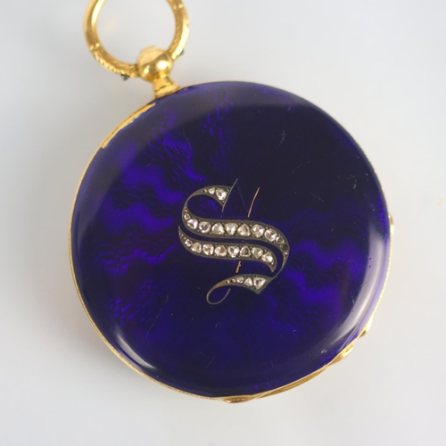 93 - A late 19th century Moulinie Swiss ladies yellow metal fob watch, the circular dial with Roman numer... 