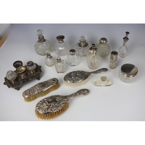 19 - A large selection of 19th/20th century silver mounted dressing table jars, of various shapes and siz... 