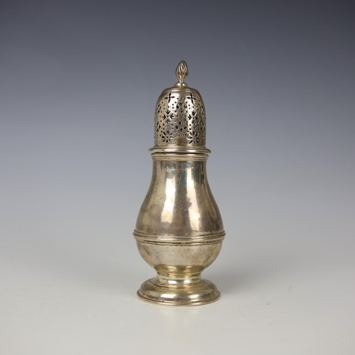 2 - A George II silver sugar caster, possibly William Fordham/William Fleming, London 1727, the flame fi... 