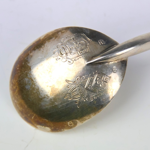 64 - A 19th century style white metal apostle spoon, the cast terminal leading to fig shaped bowl with tw... 