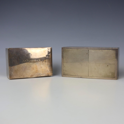 66 - A George V silver cigarette box, Mappin & Webb Ltd, Birmingham 1925, of rectangular form with engrav... 