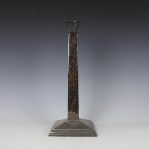 72 - An Art Deco style silver plated candlestick, by Gunther Lambert, the squared tapering column above c... 