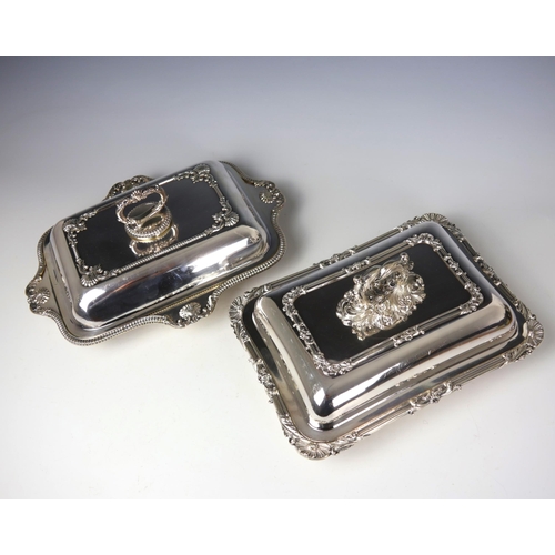 73 - A 19th century style silver plated entrée dish, the cast handle with foliage detail above a rectangu... 