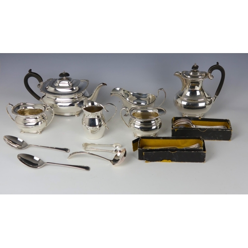 75 - A selection of silver plate, including a four piece tea service, comprising teapot, sugar bowl, milk... 
