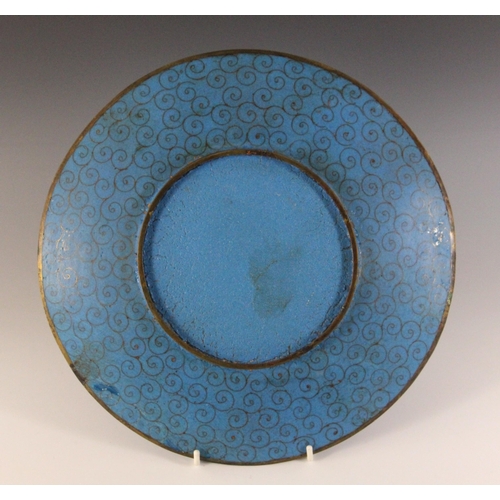 345 - A near pair of Japanese cloisonne chargers, Meiji Period (1868-1912), each of circular form and deco... 