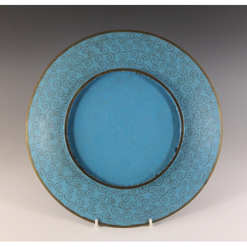 345 - A near pair of Japanese cloisonne chargers, Meiji Period (1868-1912), each of circular form and deco... 