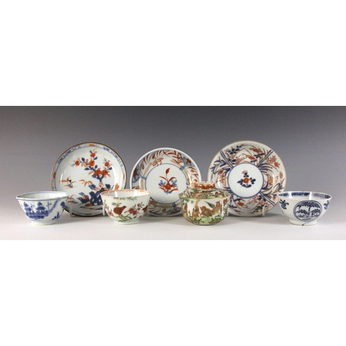 351 - A selection of Chinese porcelain, 18th century and later, including two tea bowls, three saucers, an... 