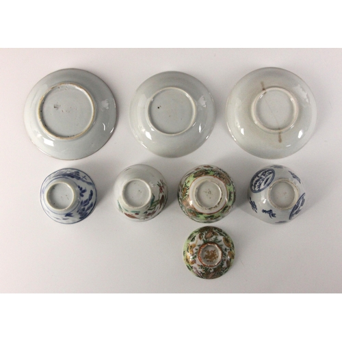 351 - A selection of Chinese porcelain, 18th century and later, including two tea bowls, three saucers, an... 