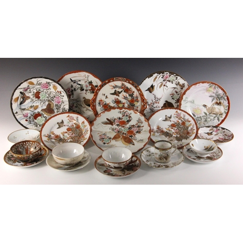 355 - A collection of Japanese Kutani porcelain quail pattern wares, 19th century and later, to include te... 