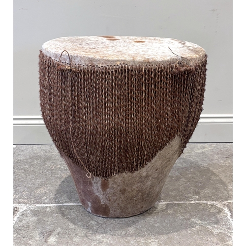 388 - An East African tribal, floor standing drum, covered in cow hide, 58cm H