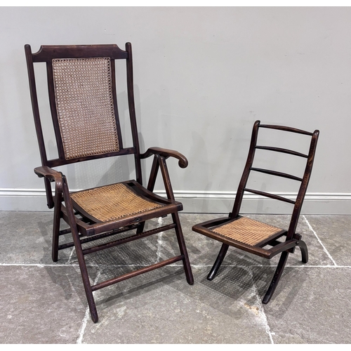 598 - An Anglo-Indian stained beech and bergere Campaign chair, early 20th century, 105cm H along with a s... 