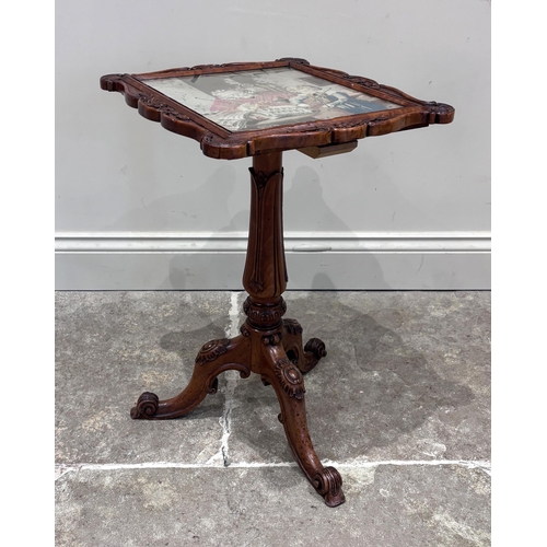 565 - A 19th century and later Italian walnut occasional table, the rectangular carved top inset with a ta... 
