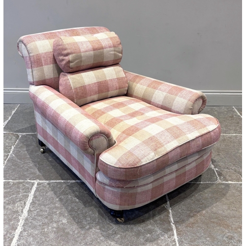 574 - A Howard style club armchair, 19th century, upholstered in Colefax and Fowler Marldon Check fabric, ... 