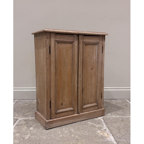 568 - A pine spice cupboard, 19th century, formed as a pair of paneled doors enclosing two removeable shel... 