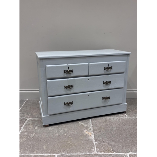 570 - A Victorian blue painted pine chest of drawers, the rectangular top above two short and two long, gr... 