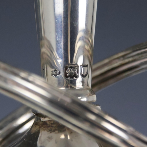 48 - A near matched pair of George V silver candelabra, Sibray Hall & Co Ltd, London 1910/1913, the groov... 