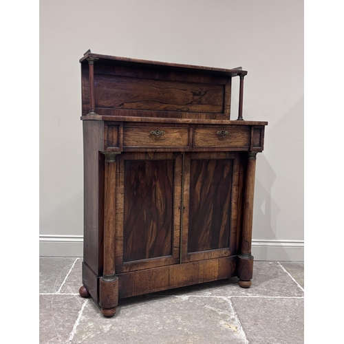 584 - A Victorian rosewood chiffonier, the raised back upon cylindrical column supports above a rectangula... 