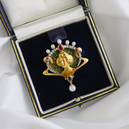 104 - An early 20th century French brooch/pendant, the Art Nouveau brooch with central depiction of maiden... 