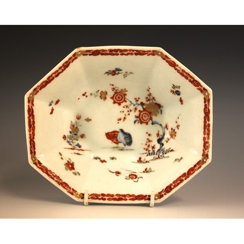 299 - A Bow porcelain kakiemon palette irregular octagonal dish in the 'Two Quail' pattern, mid 18th centu... 