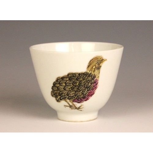 341 - A Chinese porcelain 'Quail' cup, Daoguang seal mark, of flared cylindrical form, painted with two qu... 