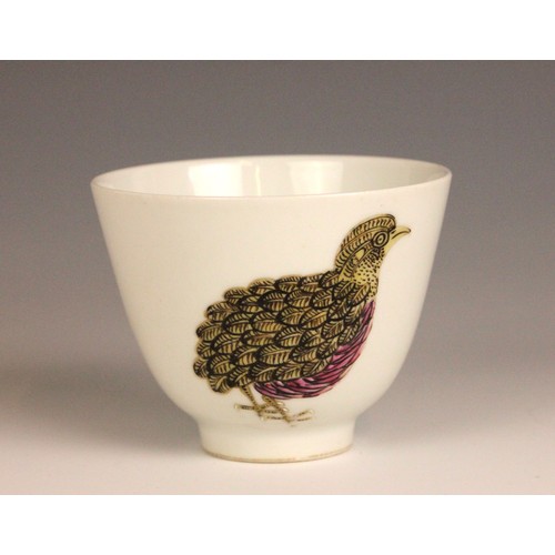341 - A Chinese porcelain 'Quail' cup, Daoguang seal mark, of flared cylindrical form, painted with two qu... 