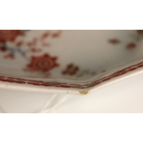 299 - A Bow porcelain kakiemon palette irregular octagonal dish in the 'Two Quail' pattern, mid 18th centu... 