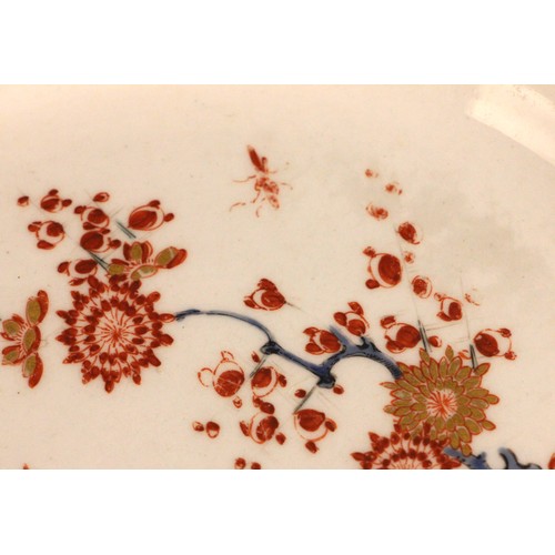 300 - A Bow porcelain kakiemon palette octagonal plate in the 'Two Quail' pattern, circa 1765, unmarked, 2... 