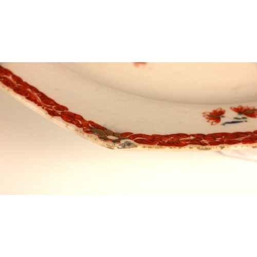 301 - A Bow porcelain kakiemon palette octagonal plate in the 'Two Quail' pattern, mid 18th century circa ... 