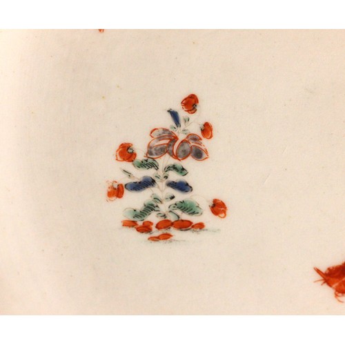 301 - A Bow porcelain kakiemon palette octagonal plate in the 'Two Quail' pattern, mid 18th century circa ... 