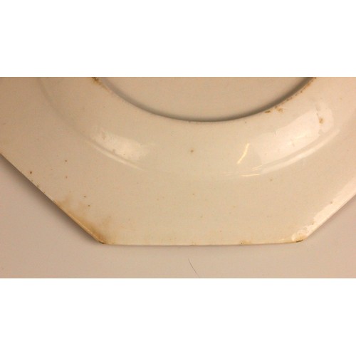 301 - A Bow porcelain kakiemon palette octagonal plate in the 'Two Quail' pattern, mid 18th century circa ... 