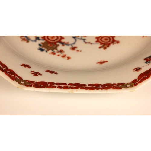 302 - A Bow porcelain kakiemon palette octagonal plate in the 'Two Quail' pattern, mid 18th century circa ... 