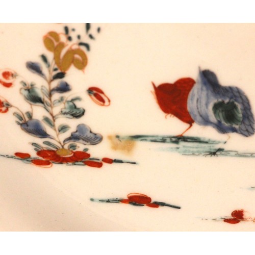 302 - A Bow porcelain kakiemon palette octagonal plate in the 'Two Quail' pattern, mid 18th century circa ... 